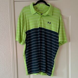Under Armour Men's Lime and Dark Blue Polo Shirt